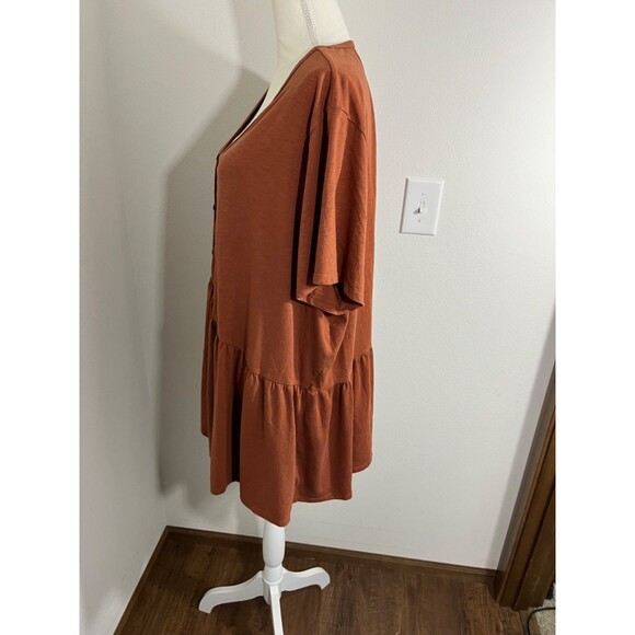 Terra & Sky Brown Rust Button V-Neck Babydoll Top Blouse Sizes 4 XL 28W-30W - Picture 3 of 6